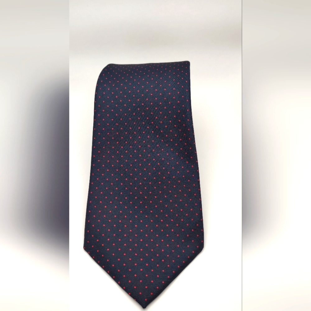Navy Blue and Red Polka Dot Tie